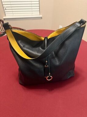 Black Shoulder Hobo Bag with Yellow Interior